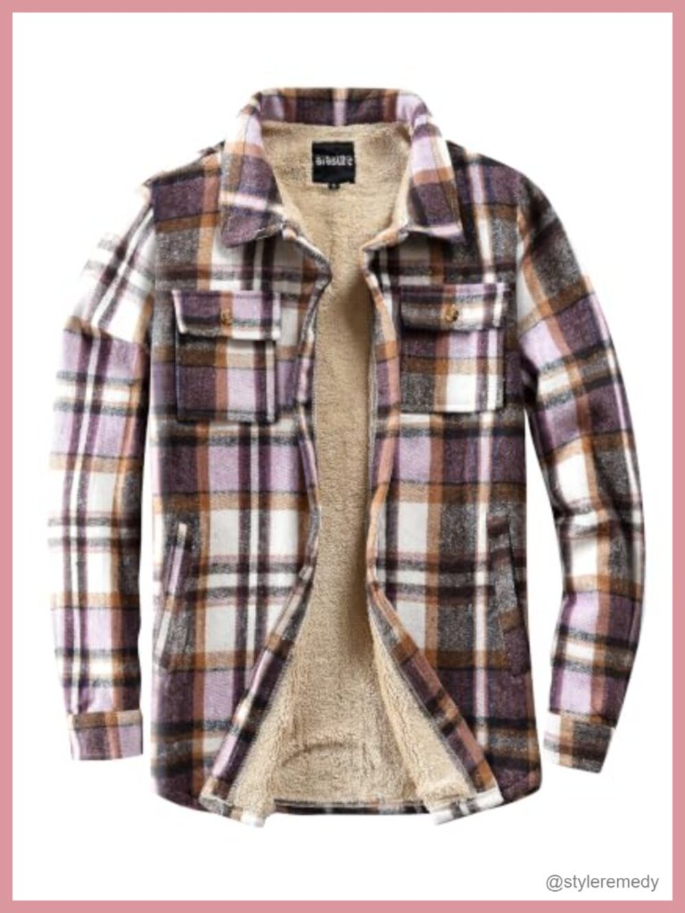 Sherpa Lined Flannel Shirt Jacket Plaid Button Pocket Coat